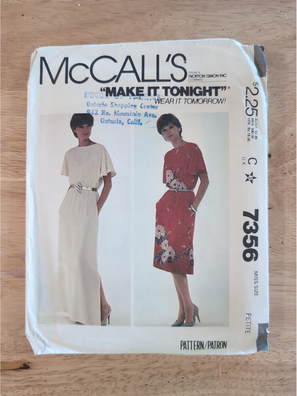 McCall's Pattern #7356 UNCUT Vintage 1980s Misses Dress Size Petite CUT